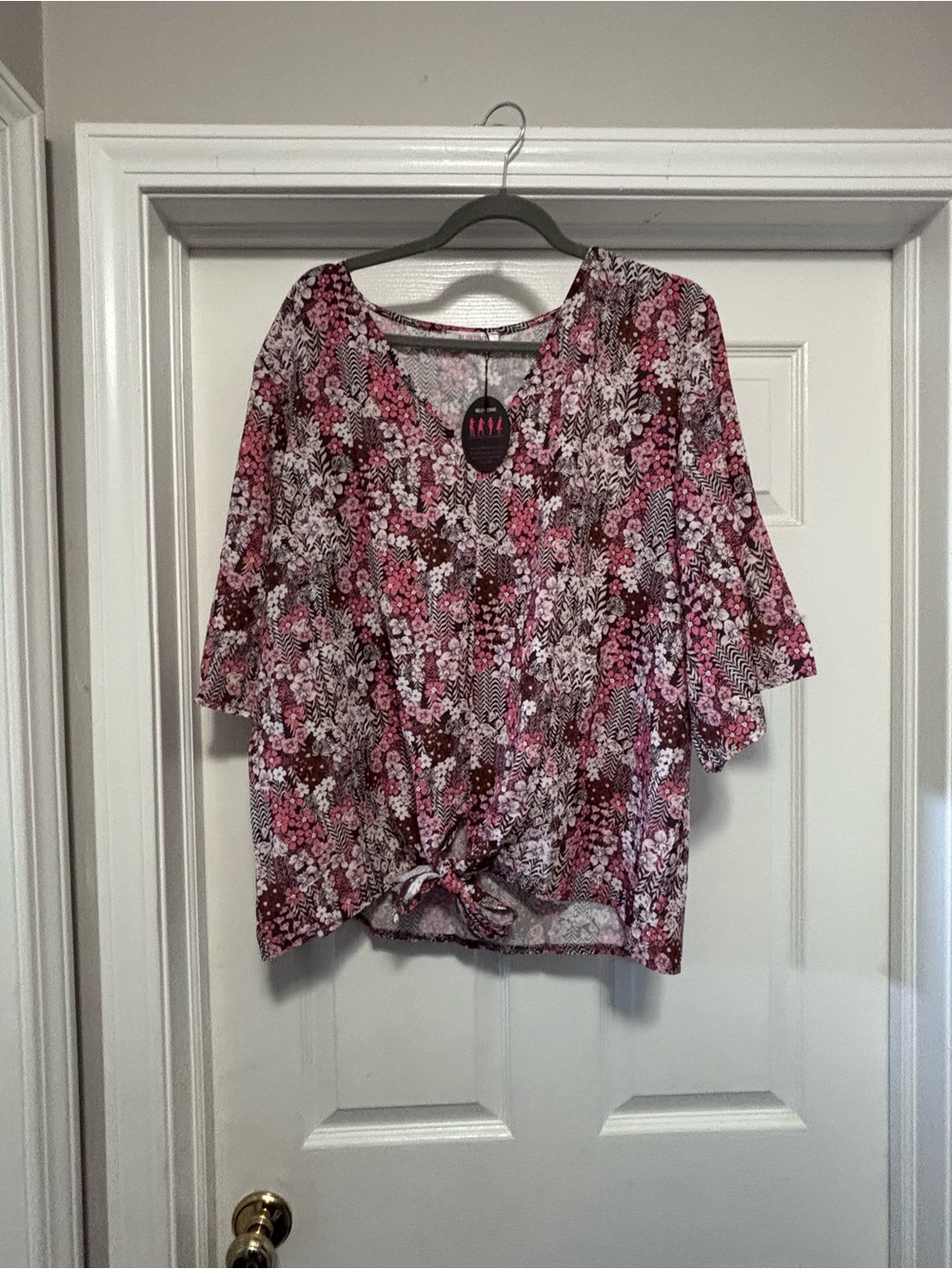 Tie-Front Floral Blouse in Pink